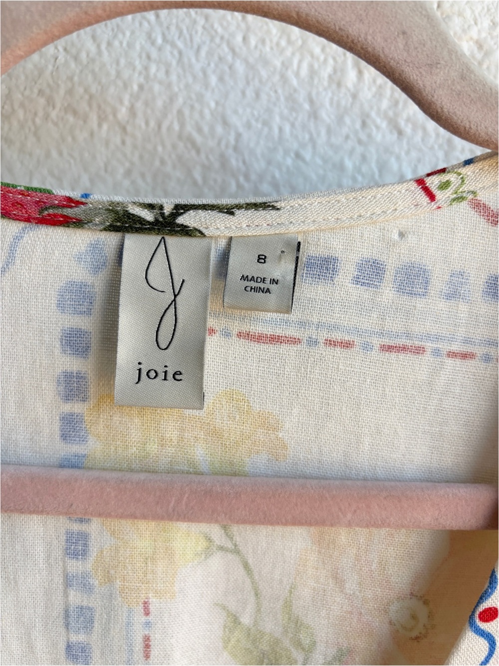 Joie California Print Linen Blend Tie Front Blouse 8 - Picture 4 of 4
